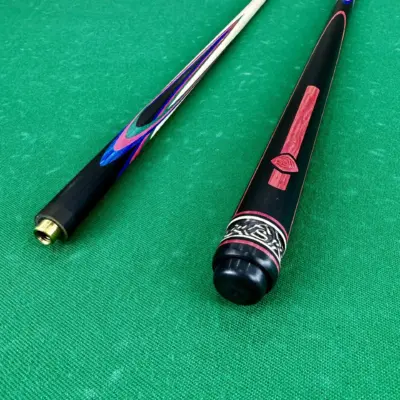 Бильярдный кий Цветок (попугай) черный-синий-зеленый-малиновый граб 4 лучевой напряженный AS изображение