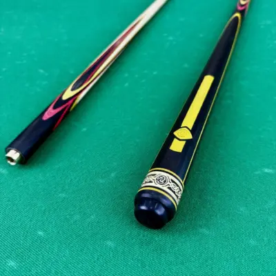 Бильярдный кий Цветок(попугай) эбен+ малиновый+желтый граб 4 лучевой напряженный AS изображение